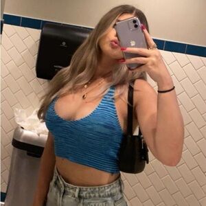 Knit blue striped halter top